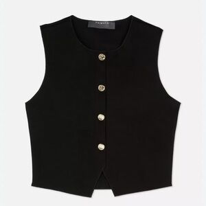 Black Sleeveless Button-Down Top